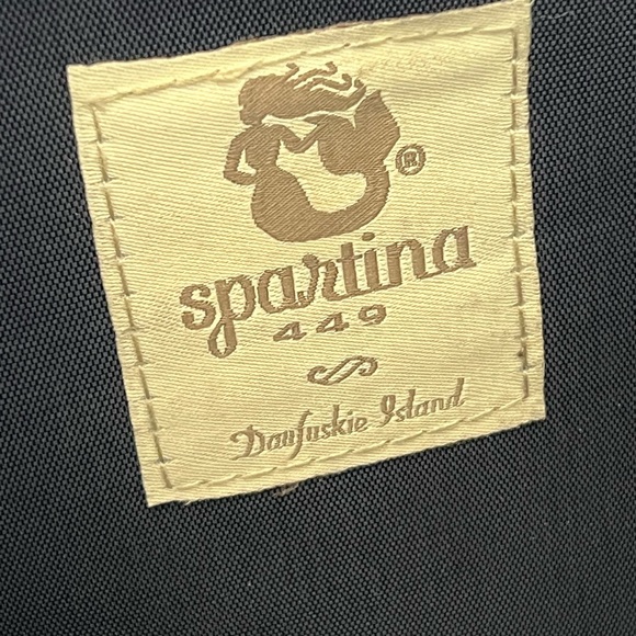 Spartina 449 Navy Blue Floral‎ 17” X 11” Orange Tan Purse Handbag - Picture 7 of 7